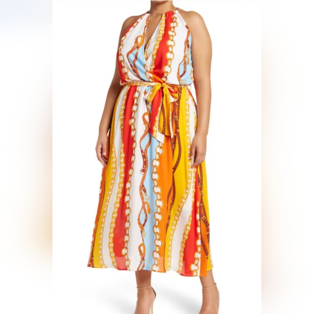 NWOT 2XL Colorful By Design Halter Maxi Dress